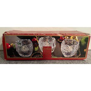 3 Gorham Full Lead Crystal Votive Candle Holders Two with Angels and one with Sa